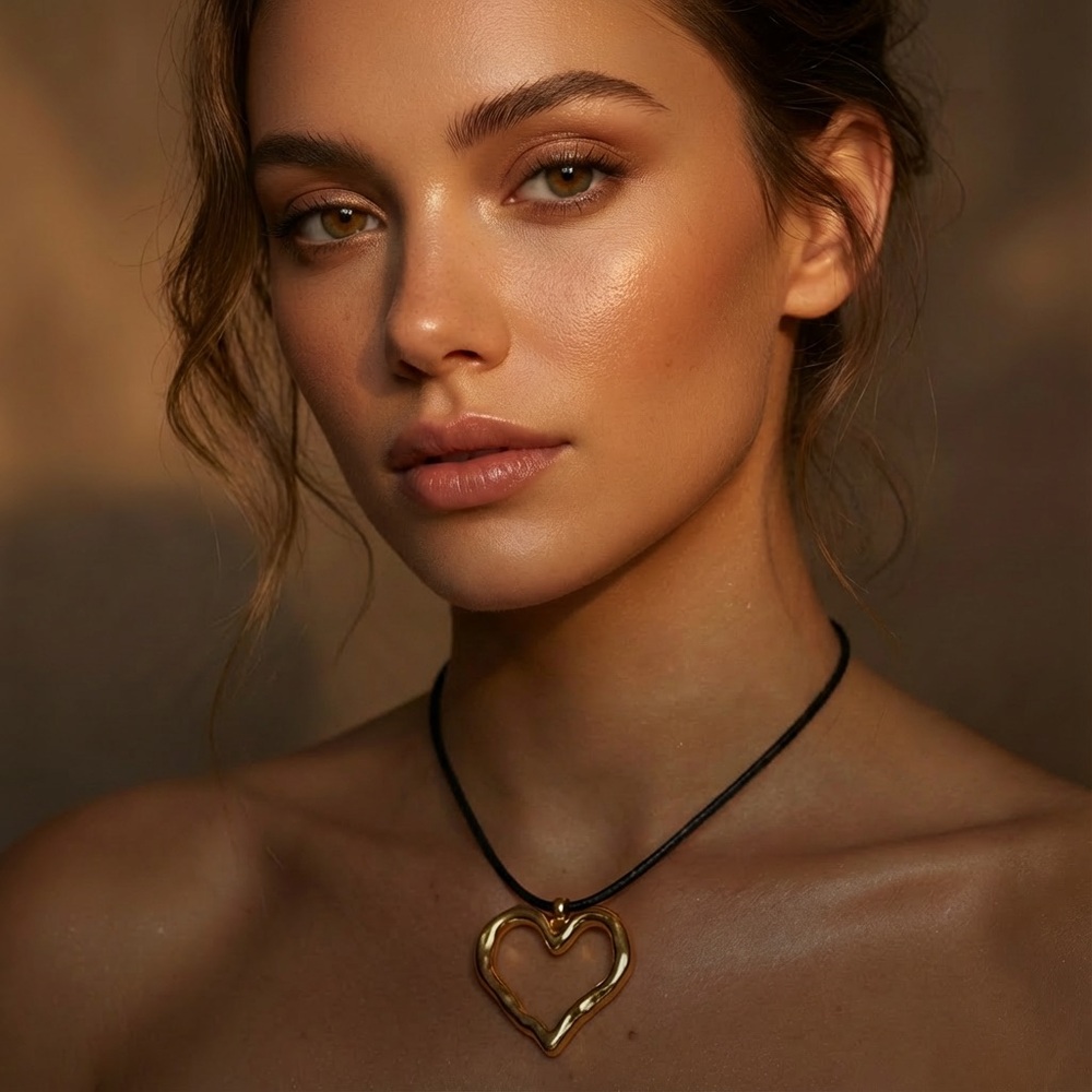 NEW 18K GOLD PLATED BLACK ROPE HEART PENDANT NECKLACE – “SWEETIE”